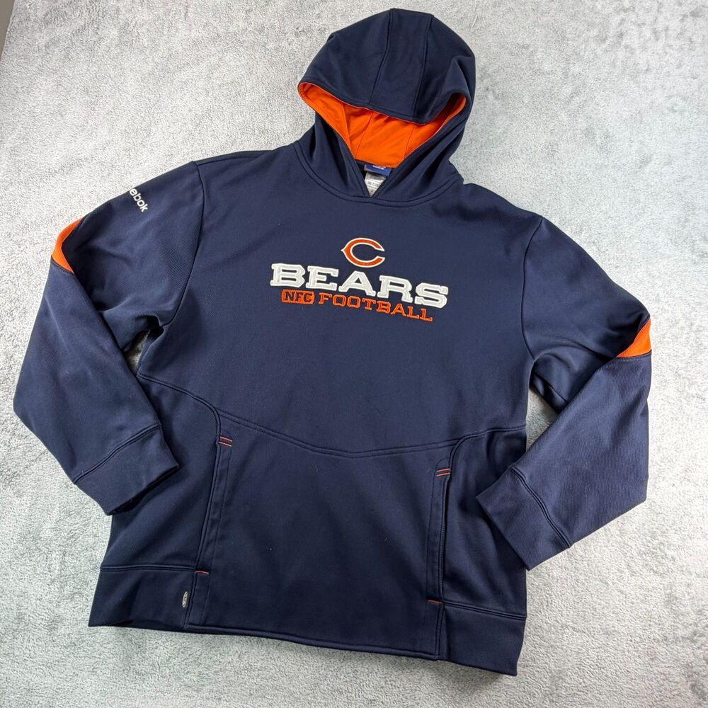 Chicago Bears Reebok OnField Hoodie Mens L Navy Orange NFL Football Pullover